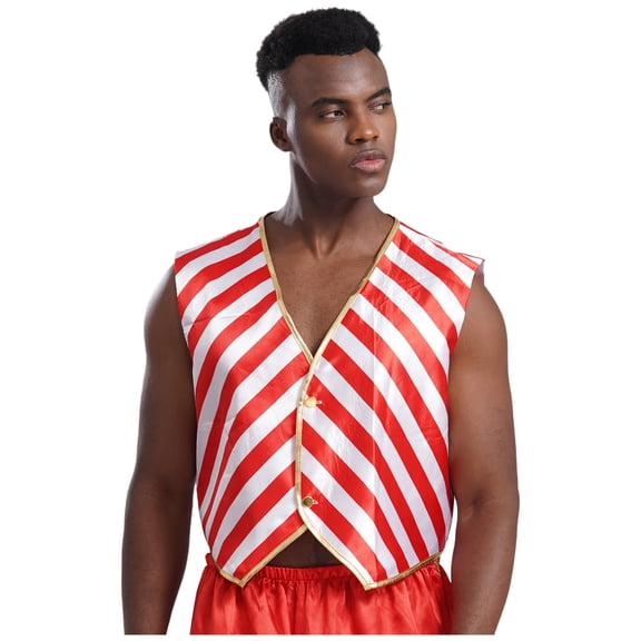iiniim Mens Christmas Waistcoat Sleeveless Open Front Vest Xmas Candy Cane Striped Cardigan Size S-4XL Red&White XL