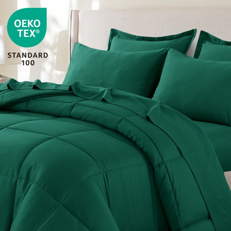 RUIKASI 7 Pieces Comforter Set with Sheets - Bed in a Bag with Comforter and All Season Sheets, Pillowcases,Dark Geeen,King