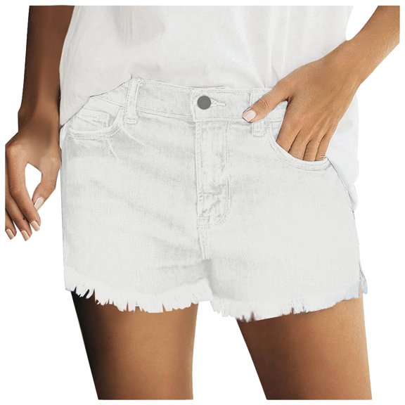 SRZYMJ Jean Shorts for Women Trendy Mid Rise Stretchy Cut Off Denim Shorts Distressed Frayed Summer Casual Non Ripped