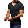 thumbnail image 1 of UKAP Men Blouse Short Sleeve Summer Tops Solid Color T Shirts Fashion Work Basic Tee Black L, 1 of 2
