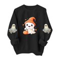 thumbnail image 2 of Mifsaly Womens Funny Novelty Halloween Ghost Graphic Pullover Sweatshirt Casual Long Sleeve Crewneck Fleece Tops Cozy Autumn for Everyday Outfits Black,M, 2 of 5