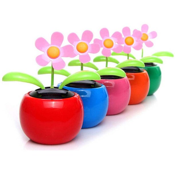 Juego de 2 flores solares rosadas y azules para coche, abeja, feliz baile, decoración de coche solar con columpio automático alimentado por energía Solar
