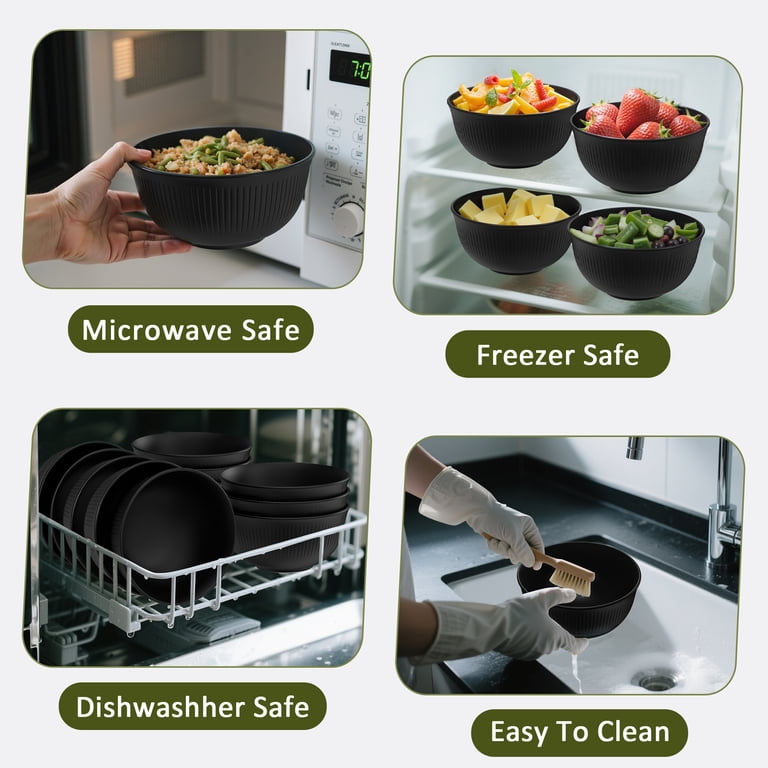 GPED 26oz Wheat Straw Bowls, Set of 8, Black photo 4