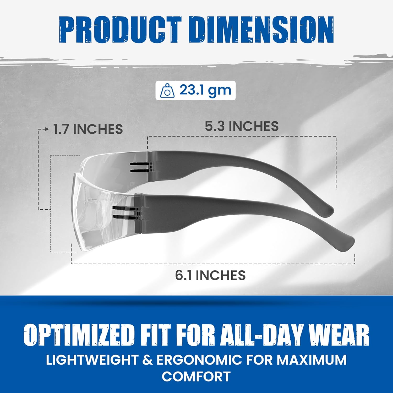 Rugged Blue Diablo Safety Glasses - Black Frame -12 Pack | Clear Lens Protective Eyewear | Lightweight Frameless Design | Scratch-Resistant Lens for Work Construction Lab and Industrial Use