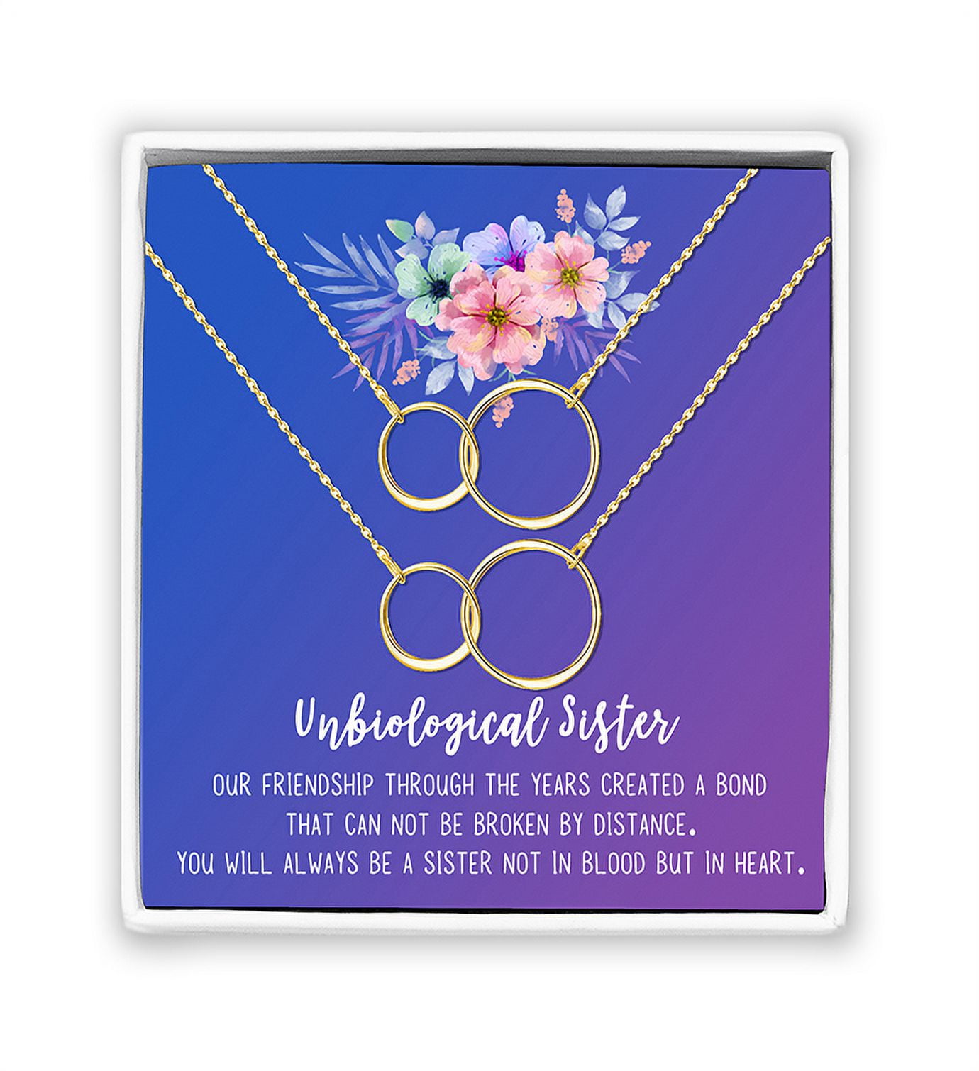 Anavia Unbiological Sister Gift Jewelry, Soul Sister Card Necklace, Sister Best Friend Gift, Big Little Sorority Card Gift-[Two Gold Infinity Double Ring, Blue-Purple Gift Card]