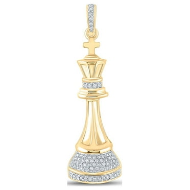 10kt Yellow Gold Mens Round Diamond King Chess Piece Charm Pendant 1/10 Cttw