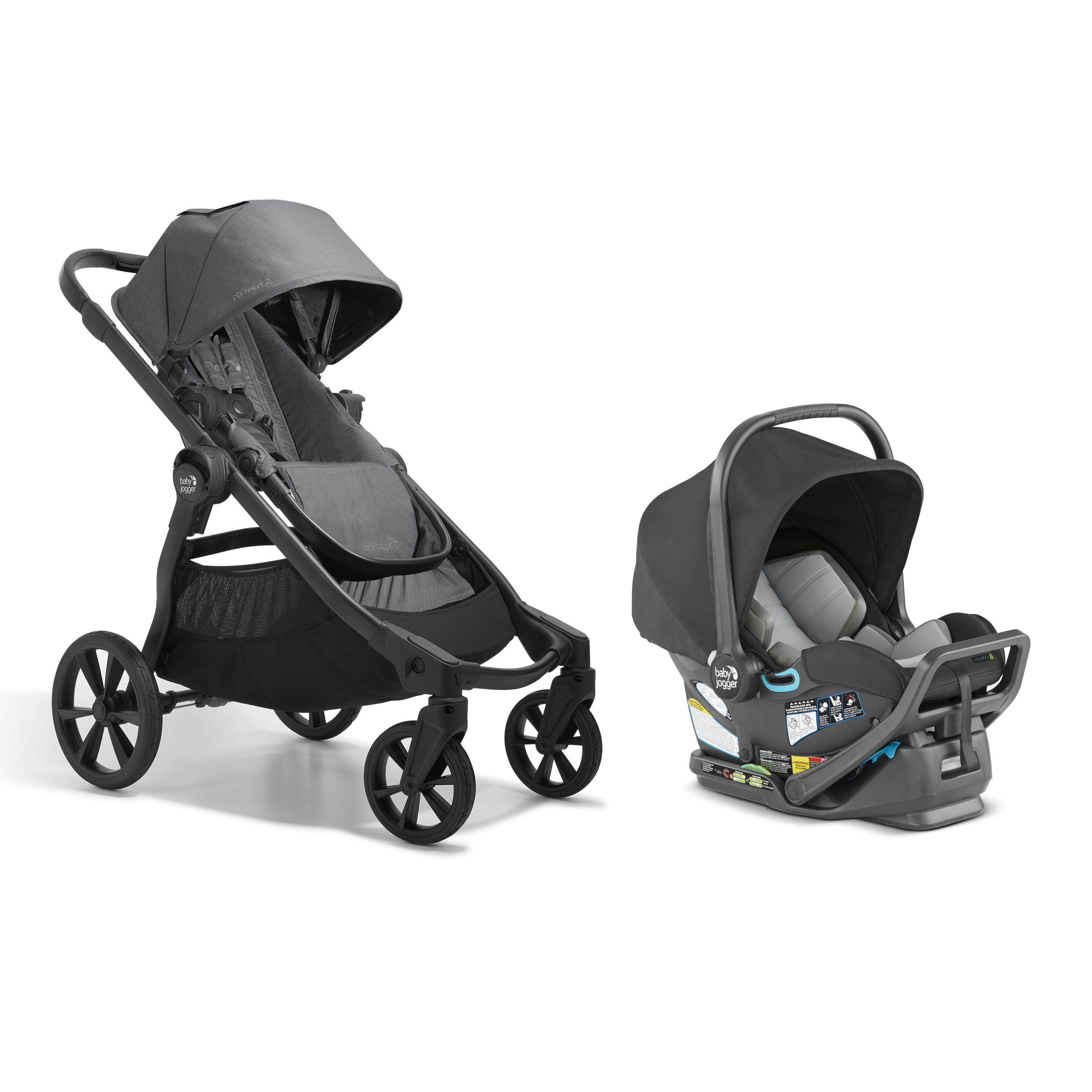 Baby Jogger City Select 2 Single-to-Double Modular Travel System, Radiant Slate