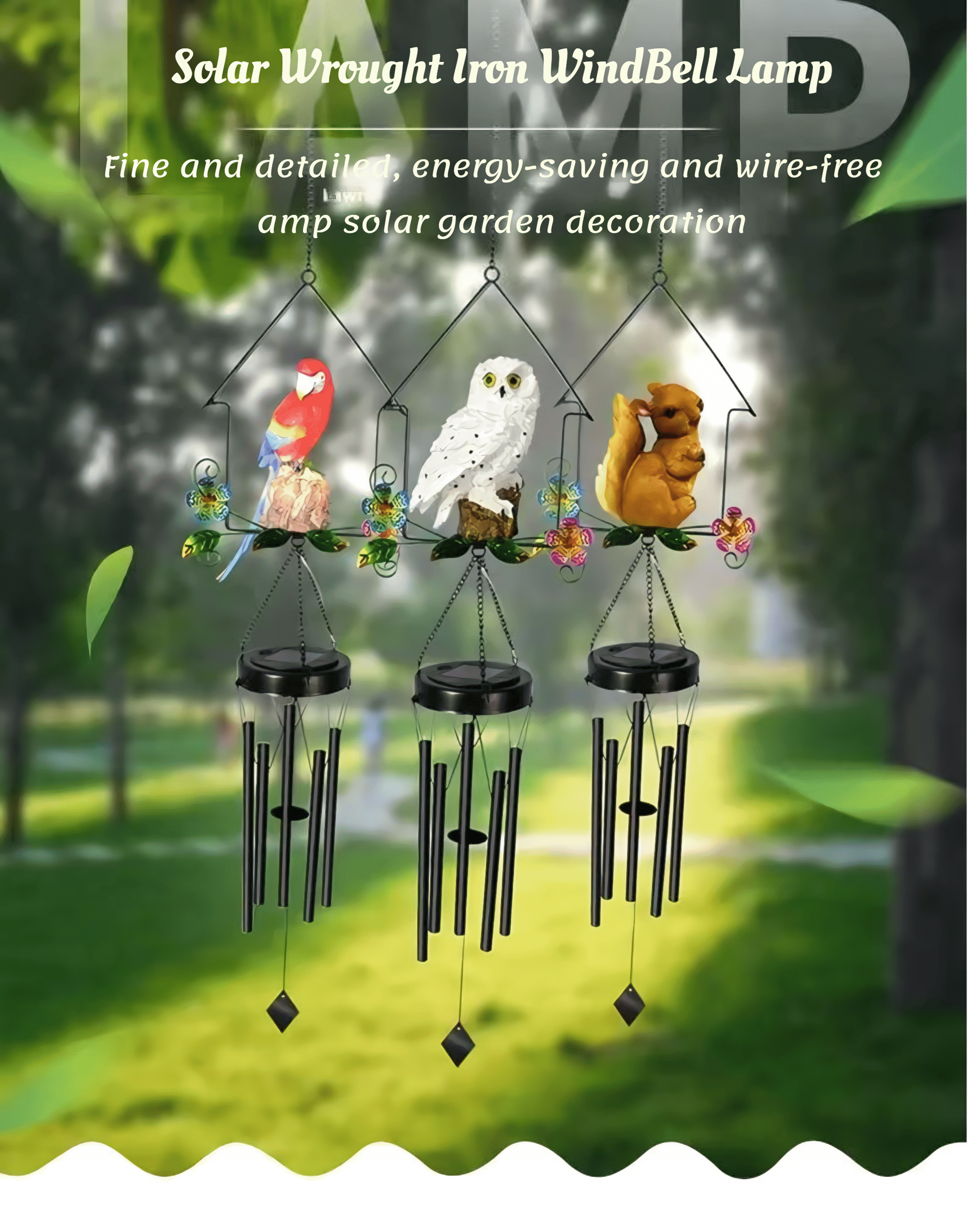 Sykixib Solar Wind Chimes for Outside Garden Decor - Outdoor Hanging Solar Powered LED Wind Chime with Auto On/Off, Weather-Resistant Iron Art Animal Design for Patio, Yard, Party Gift, Squirrel