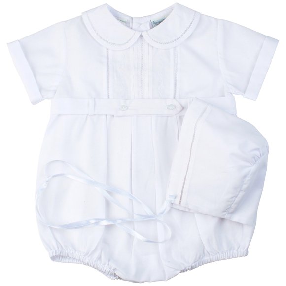 Feltman Brothers Dressy Belted Creeper with Hat Preemie White