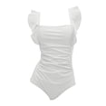 thumbnail image 4 of Yuanlook Women One Piece Swimsuit Tummy Control Bathing Suit Ruffle Sleeve Slimming High Cut Leg Swimwear - White - XL, 4 of 4