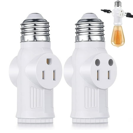 

E26 Light Socket to Plug Adapter 2/3 Prong Light Socket Outlet Light Bulb Outlet Socket Adapter Polarized Light Socket Adapter Splitter Converter for Garage Porch White 2 Pack