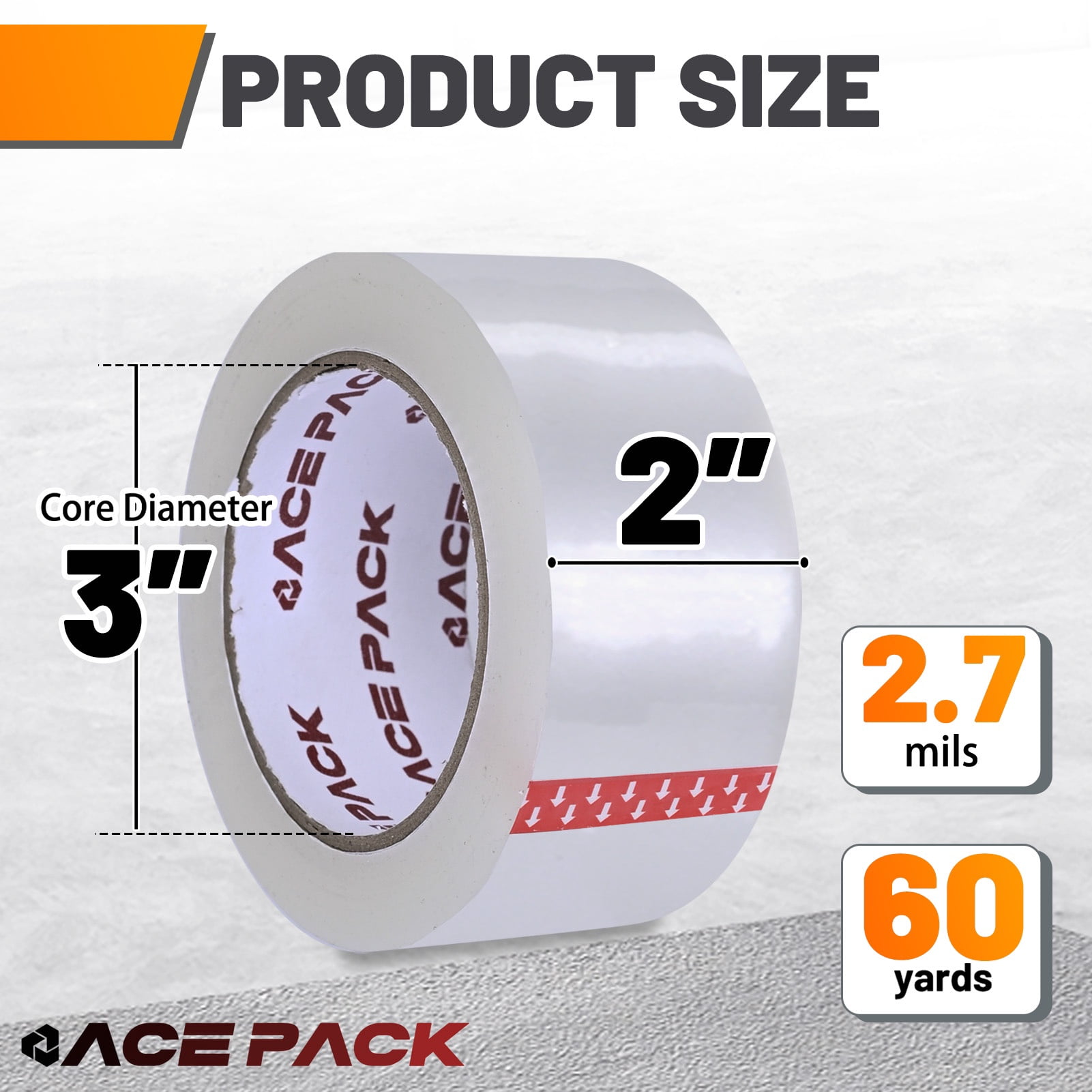 Ace Pack 2" Wide x 60 Yards Per Roll, 2.7 Mil Thick Heavy Duty Clear Packing Tape Sealing Tape Shipping Tape 24 Rolls