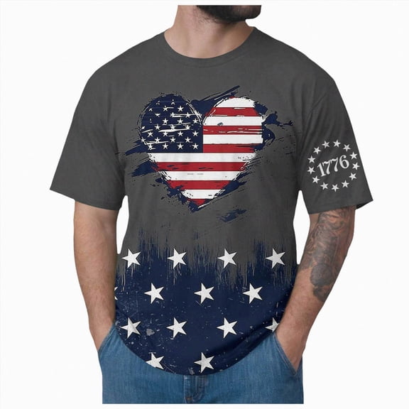 UAYOTSE Men's American Flag Print Short Sleeve T-Shirt Independence Day July 4th Patriotic Top,Sizes 3XL