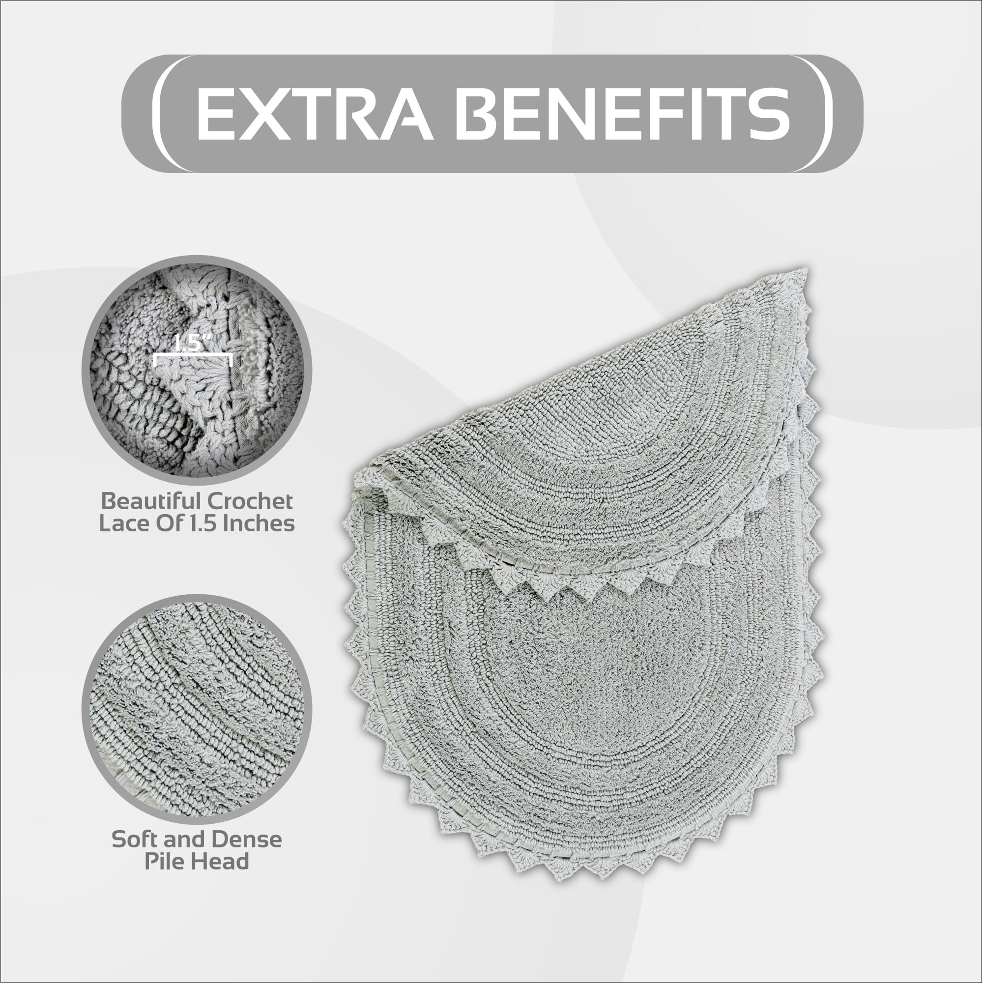 Better Trends 20" x 32" Oval Shape Bath Mat 100% Cotton Bathroom Rug Water Absorbent Bath Rug Machine Washable (Gray) Lilly Crochet Collection