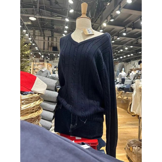 Suéter vintage de punto beige con cuello en V para mujer, estilo preppy dulce, jersey holgado de algodón con flores retorcidas, suéteres lisos de otoño Harajuku