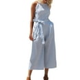 thumbnail image 6 of Baqcunre Women's Sleeveless Striped Romper Casual Club Wide Leg Pant Set,Color Blue,Size S-XL, 6 of 9