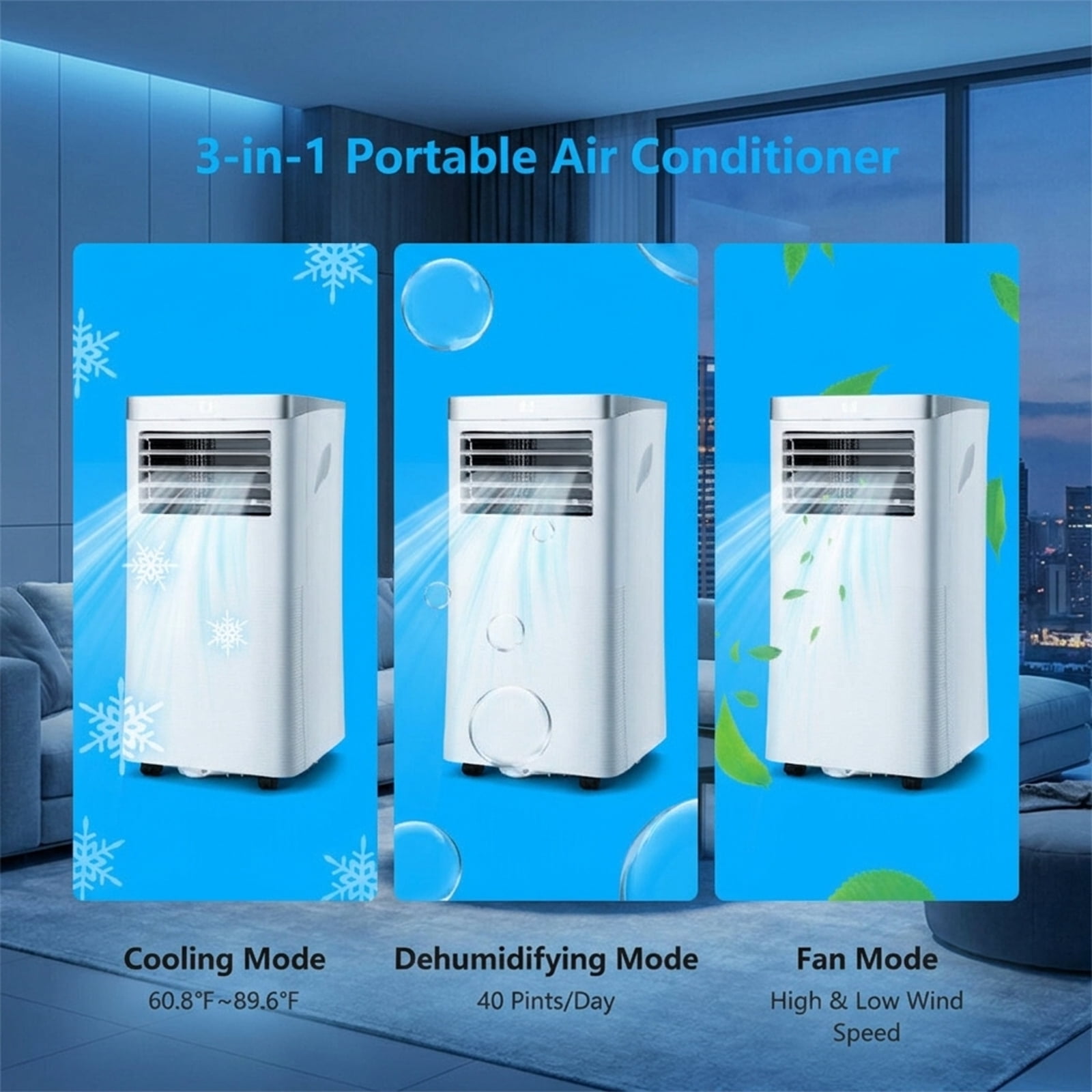 RUIE 8,000 BTU Portable Air Conditioner with Dehumidifier and Fan, White 3-in-1 Cooling Unit Cools up to 230 Sq Ft with Remote Control, 24H Timer & LED Display for Bedroom Office Apartment