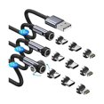 thumbnail image 1 of wonima11 540 Rotation Magnetic Charging Cable, 3A Fast Charging 3 in 1 Magnetic USB Cable [3-Pack, 10FT] for iProduct/Micro USB/Type C Device, 1 of 1