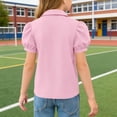 thumbnail image 6 of Einccm Girls' Short Sleeve Peter Pan Collar Top, Solid Color Button Front Bubble Sleeve Blouse, Retro Preppy Style for Back to School, Casual Daily Wear, Ages 5-15, 6 of 6