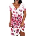 thumbnail image 2 of Robe d'Été Décontractée pour Femmes, Robe à Manches Courtes pour Femmes, Mode Féminine Couleur Unie Robe Mi-Mollet à Manches Courtes Col en V, 2 of 5
