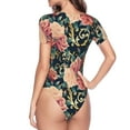 thumbnail image 3 of Uemuo Rose Flowers Pattern Women's One Piece Short Sleeve Swimsuit Rash Guard Surfing Modest Quick-drying Swimsuit Beach Essentials-Small, 3 of 9
