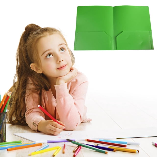 Plastic Folders Letter Size File Folder 2 Business Card Slots Document Organizer for Office File Storage Document Keeper,File Organizer,Office Folder,Green,1PC