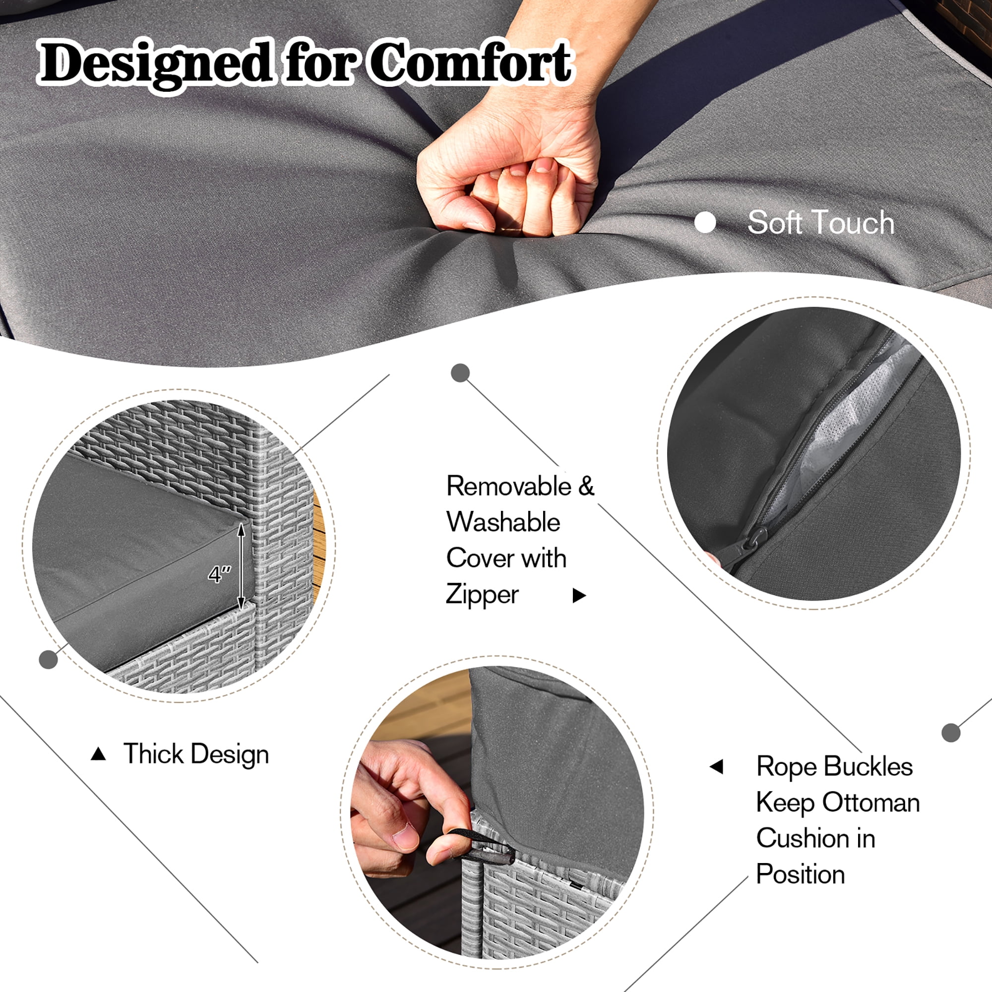 Costway 8PCS Patio Rattan Furniture Set Storage Waterproof Cover Gray Cushion