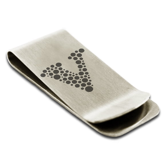 Stainless Steel Letter V Initial Dotted Monogram Engraved Engraved Money Clip Credit Card Holder