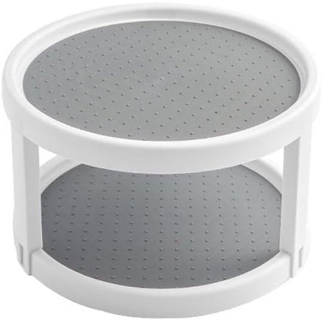 Lazy Susan Turntable, Pefuseme Storage Organizer Cabinet Turntable Storage Rotating Spice Rack Spinning Organizer for Pantry Cabinet Refrigerator Bathroom Kitchen Vanity (25cm 2 Tier Grey & White)