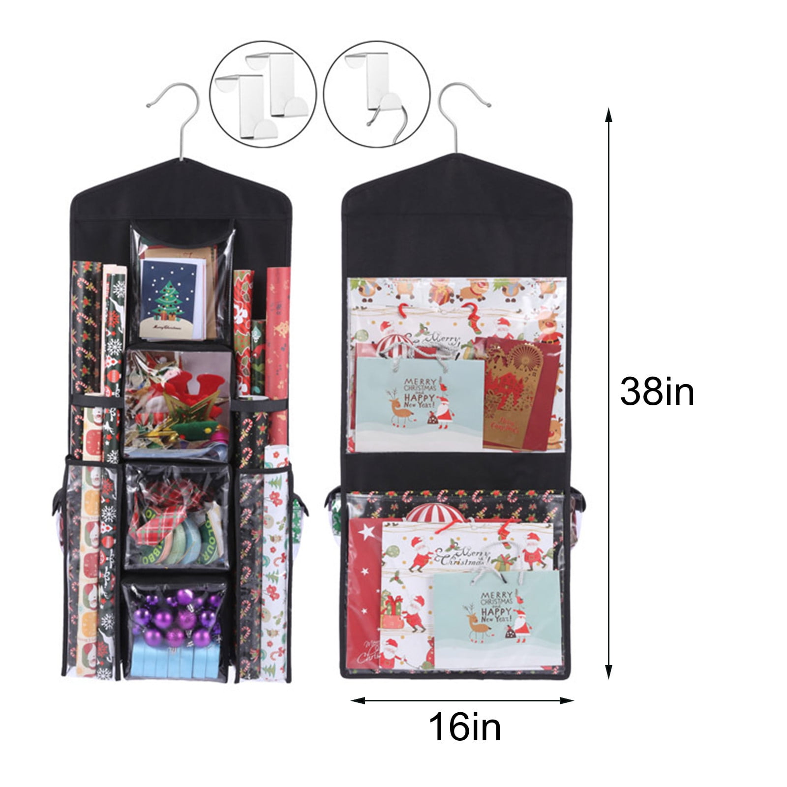 Huntermoon Household Storage Bag-Double Sided Hanging Christmas Gift Packaging Storage Bag,Wrapping Paper Gift Bag Storage, Size: 102, Black