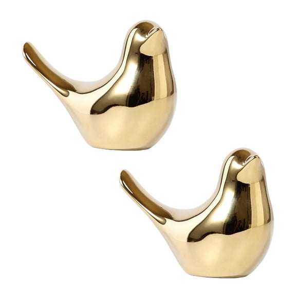 2X House Figurines Modern Ceramic Bird Statues Animal Sculpture Home Decoration Crafts Gold Ceramic -M
