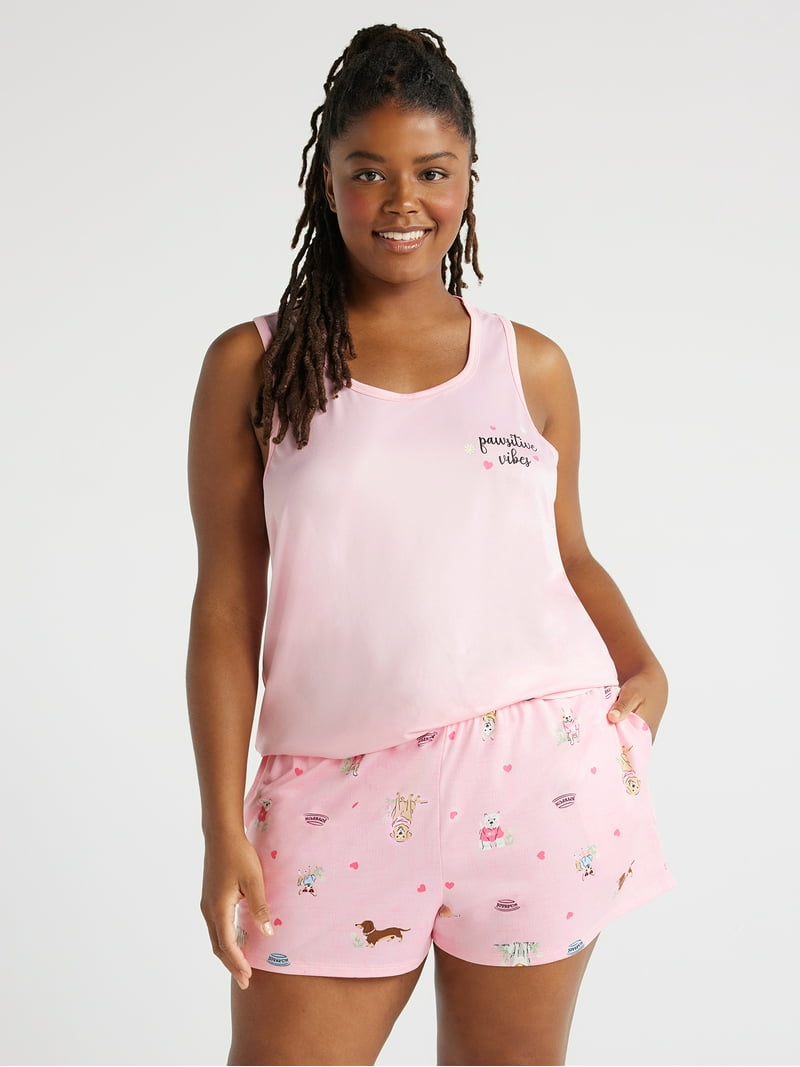 Joyspun Women's Print Tank Top and Shorts Pajama Set, 2