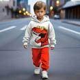 thumbnail image 2 of oqasdz Boys Sweatsuit Dinosaur Print Hooded Sweatshirt and Jogger Pants Warm Lined Casual Athletic Sports Play Outfit for Kids and Toddler, 2 of 7