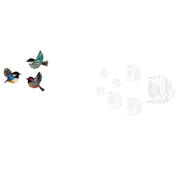 CoudarTitie Wooden Bird and Fish Wall Art Set Featuring Flying Birds and Acrylic Mirror Fish Decals for Garden Study Room Farmhouse and TV Background Decor