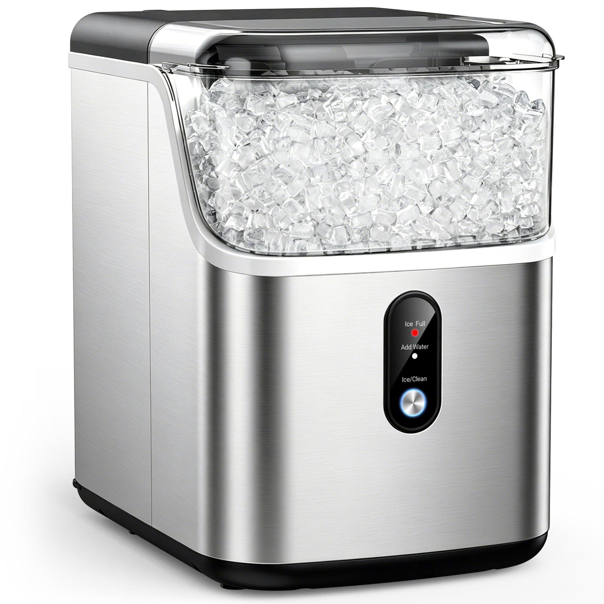 Snowyermine 35lb Nugget Ice Maker Portable Countertop, Pebble Crushed Soft Chewable Ice Maker Machine, Stainless Steel