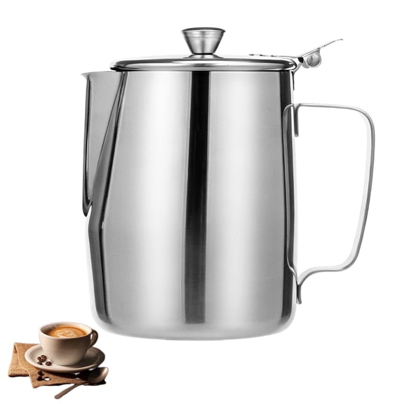 33.8oz Stainless Steel Milk Frothing Pitcher with Lid, Metal Measuring Cup for Latte Art, Coffee Steaming Jug, Dishwasher Safe