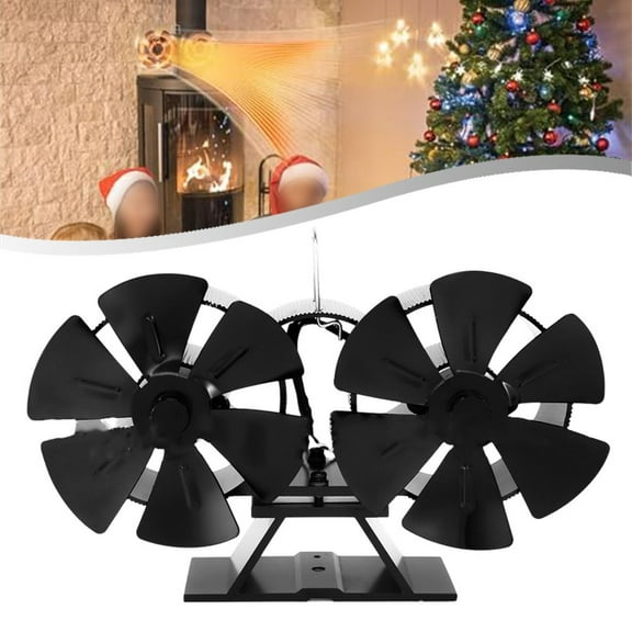 CHENGSI for 12-Blade High-Speed Fireplace Fan, Heat-Powered Stove Fan with Large Air Volume, Thermal Energy Furnace Fan for Wood Burning Stoves, Black Aluminum