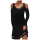 thumbnail image 1 of Mujeres Sexy sin tirantes cuello en V por encima de la rodilla encaje sólido costura manga larga Midi elegante pequeño negro vestidos de fiesta Fridja  NMB4524, 1 of 5