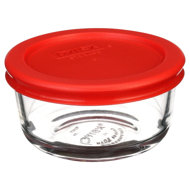 Pyrex Clear Glass 2 Cup Storage Container with Red Lids Set of 2