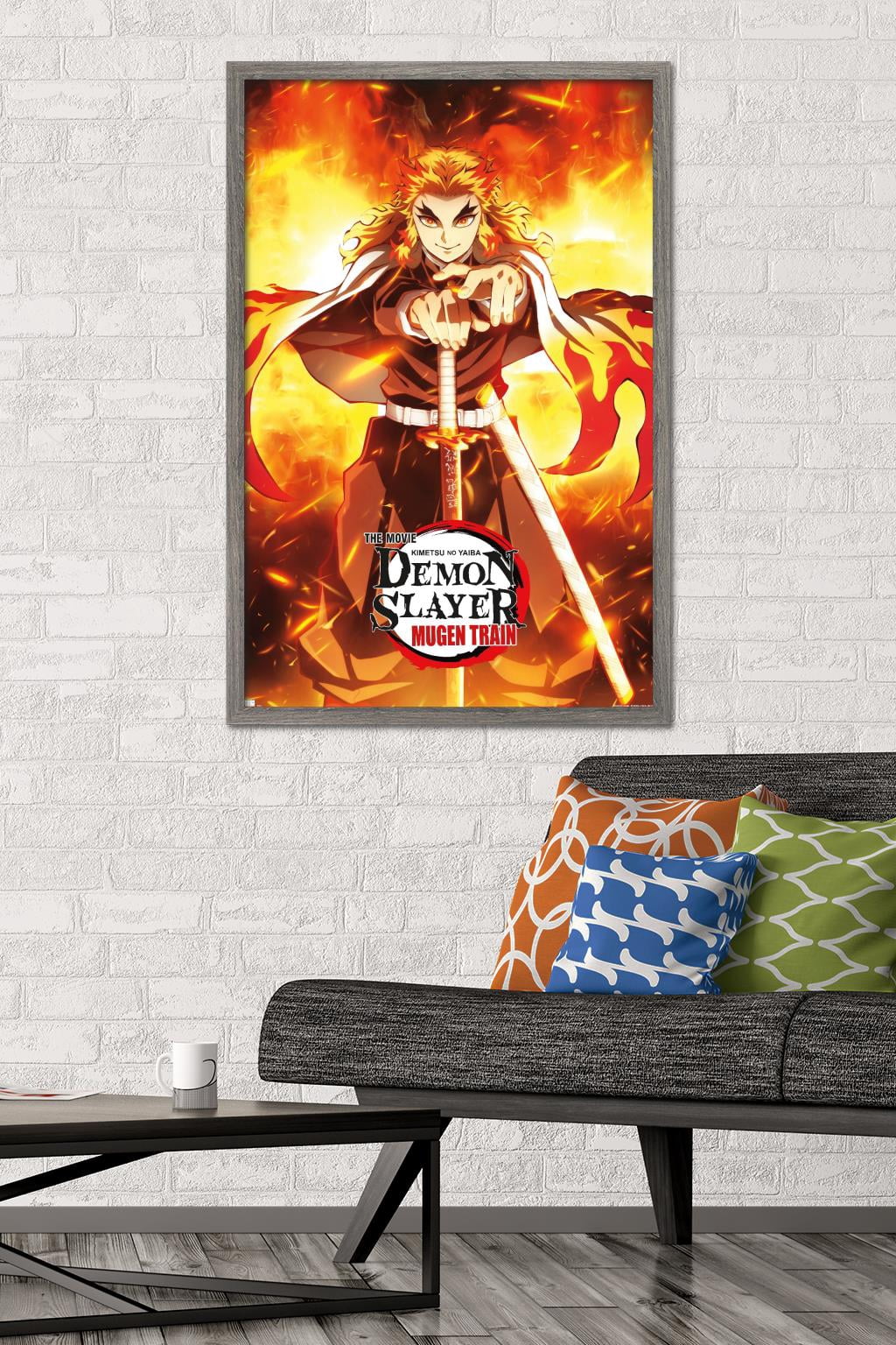 Demon Slayer: Mugen Train - Kyojuro Rengoku One Sheet Wall Poster, 22.375" x 34" Framed