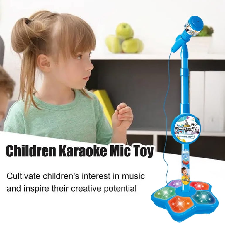 Kids Karaoke Machine With Microphone & Stand - Musical Toy With Flashing Lights (Blue)
