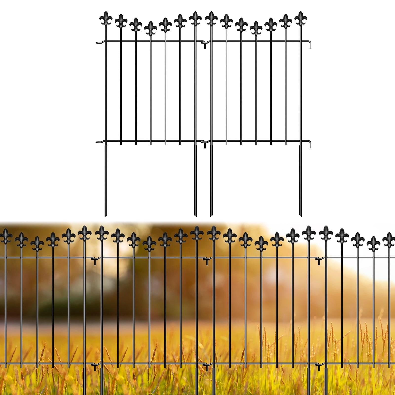 Oumilen 24” Decorative Garden Fence Arched Metal Fence with Stakes, 20 pcs