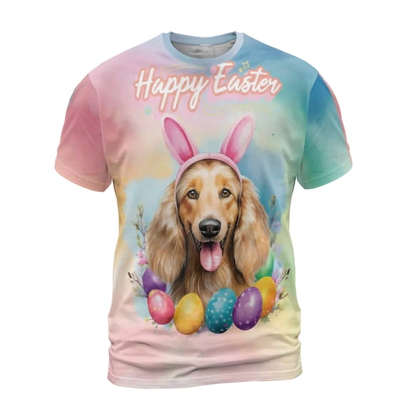 Happy Easter Afghan Hound with Bunny Ear Headband and Flowers All Over Print 3D Shirt Unisex Merch Dog Lover - 13001