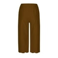 thumbnail image 6 of AJTQTH Women Capri Trousers Stylish Solid Elastic-Waisted Pants with Pockets Ruffles Hem Summer Casual Capris Coffee XL, 6 of 6