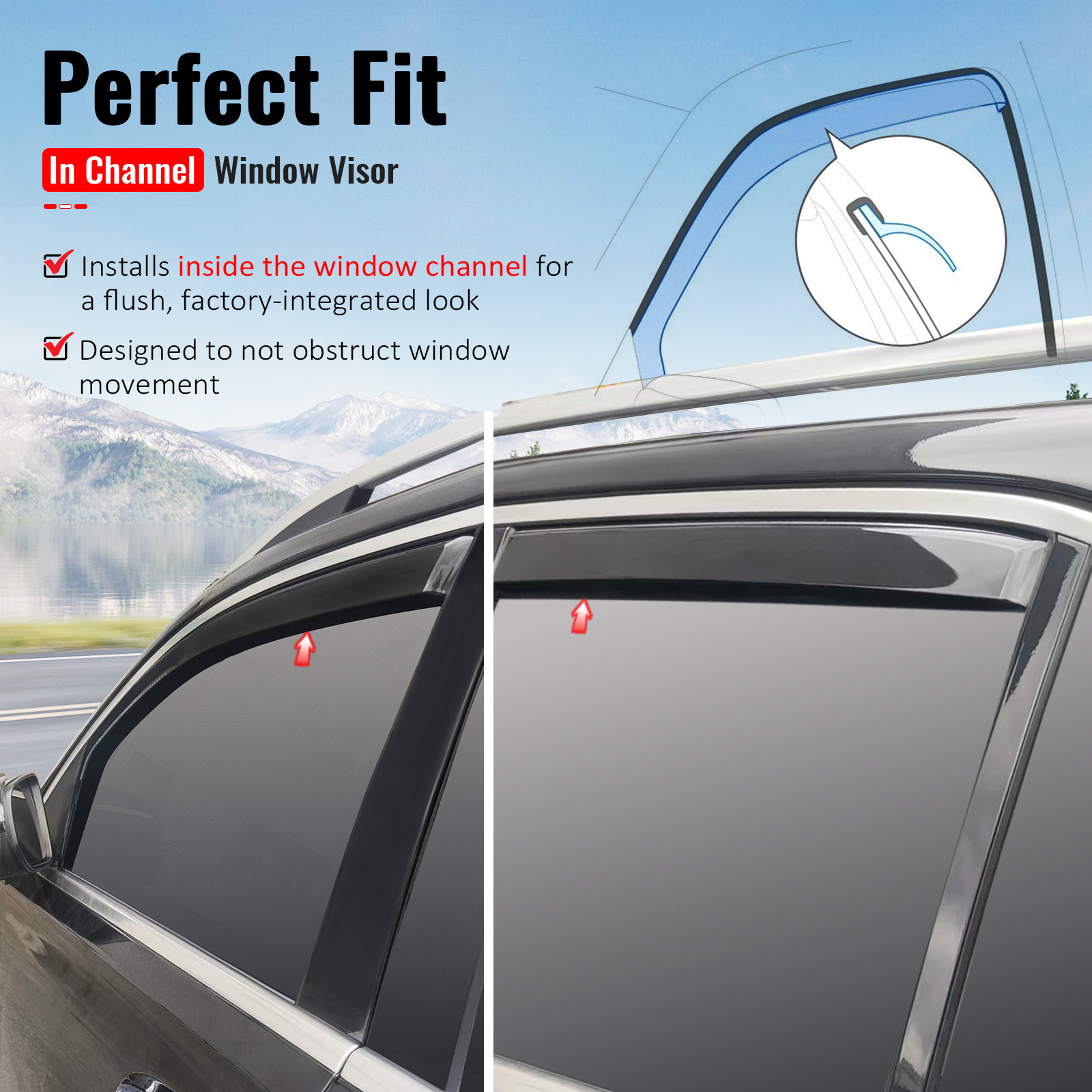 Ikon Motorsports In-Channel Window Visors Sun Shades Vent Rain Guards Deflectors for 2020-2025 Mercedes-Benz W167 GLE Class SUV PC Polycarbonate 4PCS