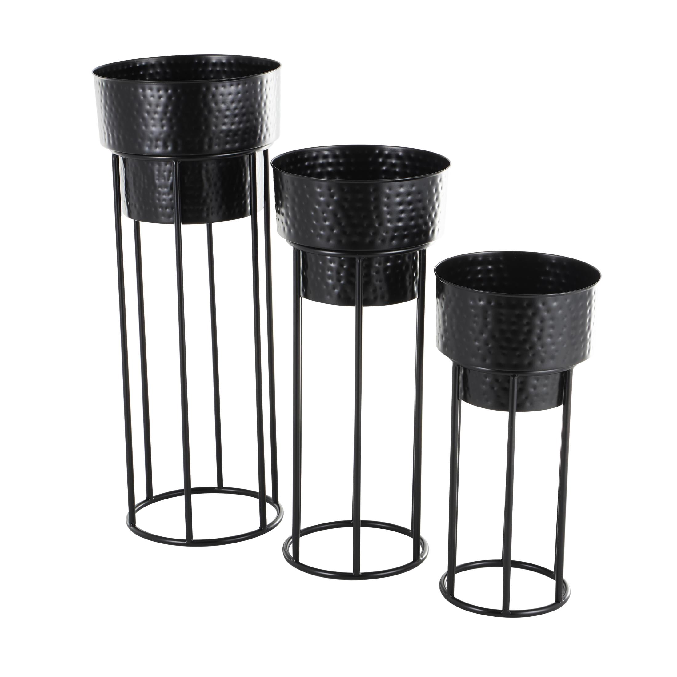 DecMode 33", 28", 22"H Nesting Black Metal Planter with Tall Black Stands (3 Count)