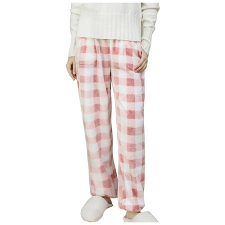 

Ziloco Women s Warm Winter Sleepwear Womens Plaid Flannel Pajama Pants white pants women Pink L
