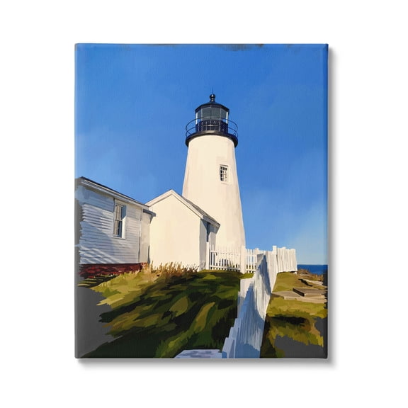 Lighthouse Ocean Beach View Coastal Graphic Art Gallery Wrapped Canvas Print Wall Art