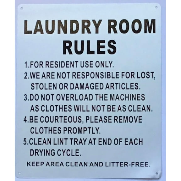 LAUNDRY ROOM RULES SIGN (10X12,Brush Silver,Aluminum) -ref21422