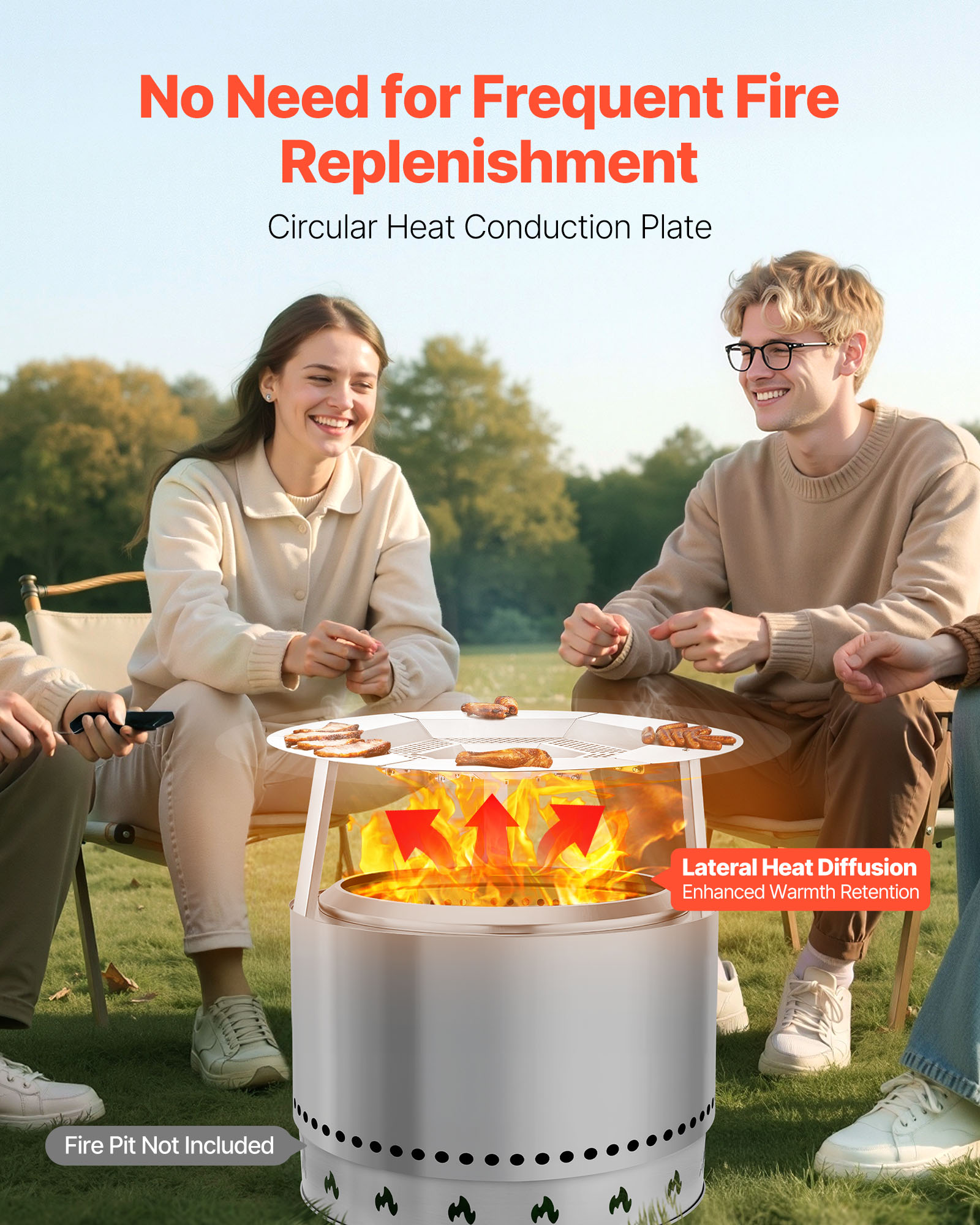 VEVOR Fire Pit Heat Deflector for Solo Stove Yukon, 27 inch Bonfire Round for Wood Burning Fire Pit, 304 Stainless Steel Heat Diffuser, Detachable Burner Cover Camping Accessories